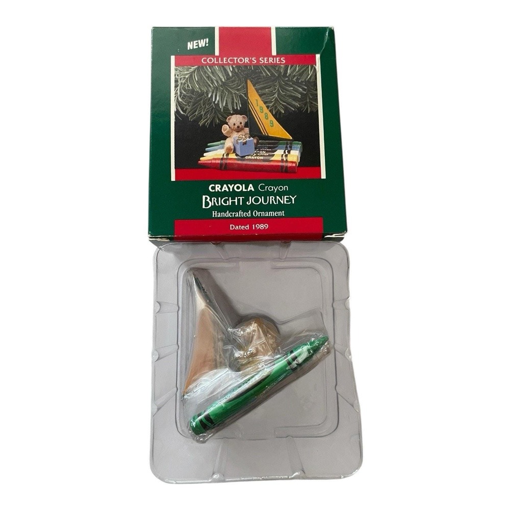 Bright Journey Crayola Crayon Teddy Bear Raft Sailboat Hallmark Ornament 1989 - Picture 2 of 3